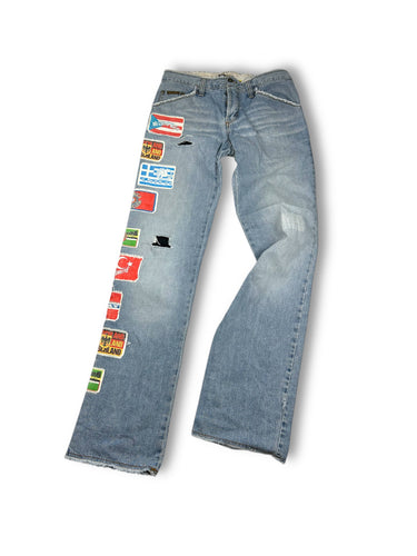 Blue denim flags low waist baggy pants (M)