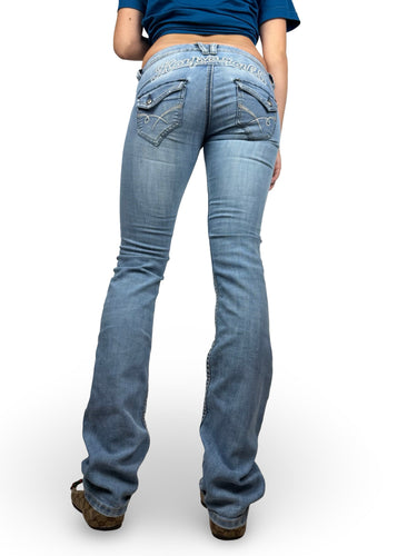 Blue denim low rise straight legs pants (XS)