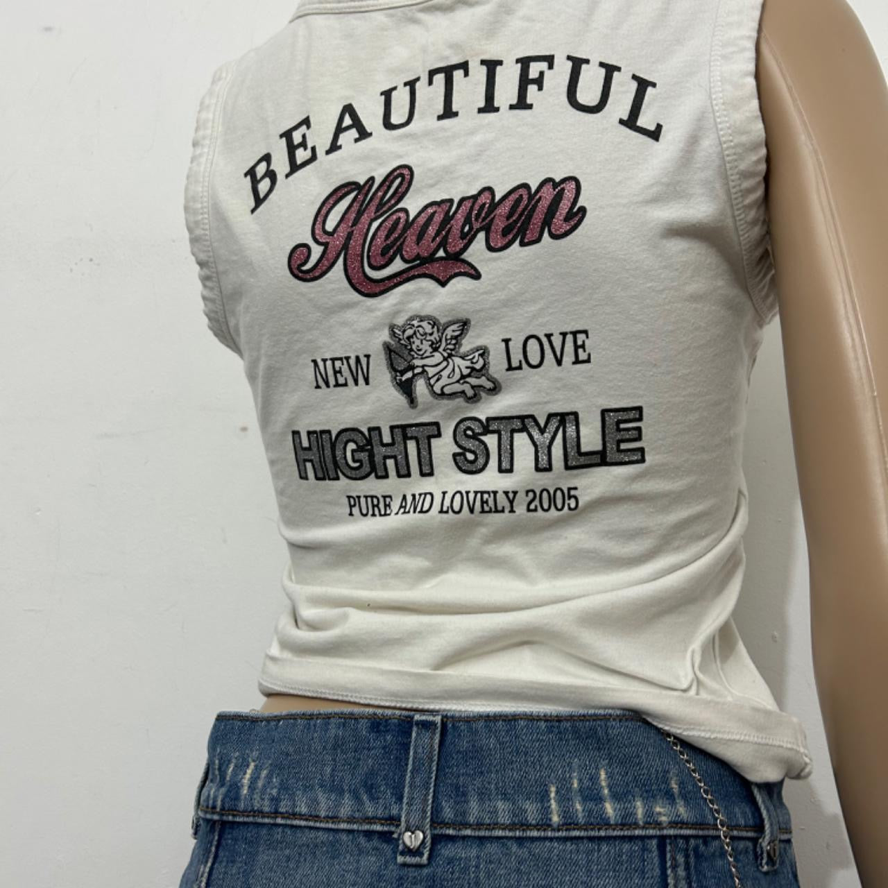 White glitters text print tank top (S)