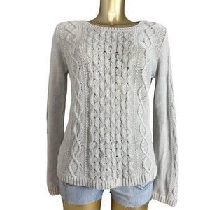 Beige cotton knitted tight fit jumper (M)