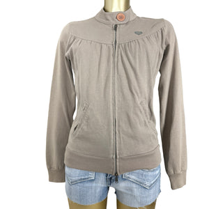 Khaki tight fit zip up sweatshirt (S)