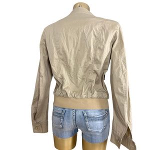 Beige cotton zip up biker jacket (L)