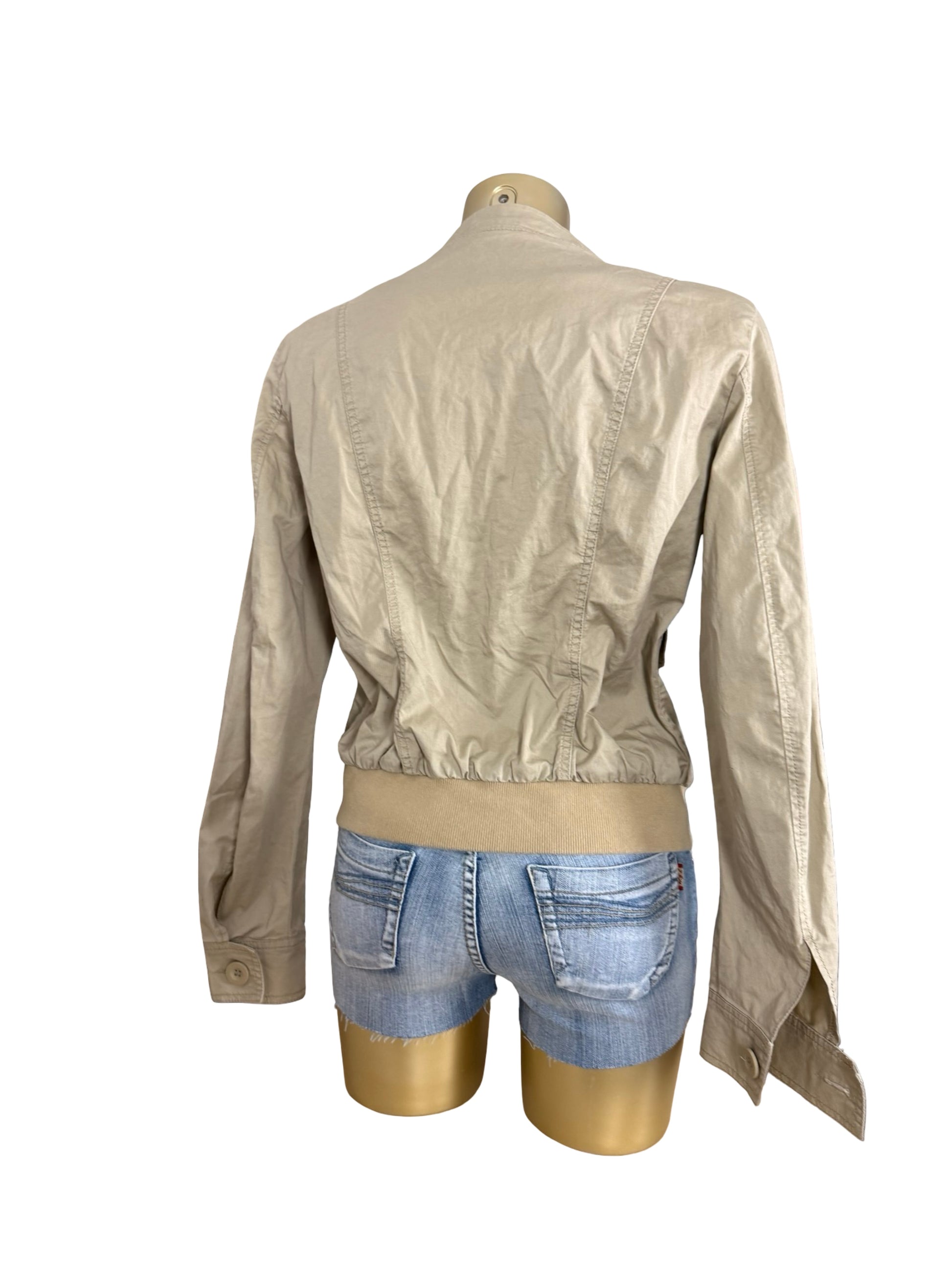 Beige cotton zip up biker jacket (L)