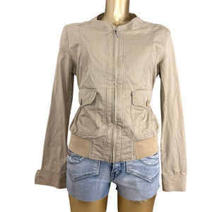 Beige cotton zip up biker jacket (L)