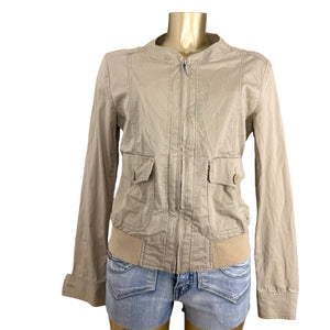 Beige cotton zip up biker jacket (L)