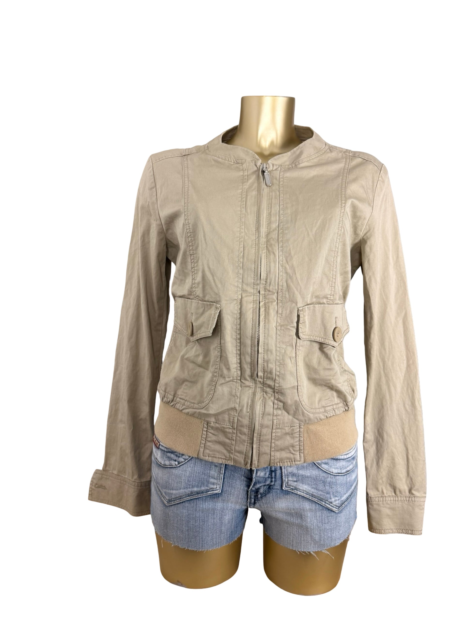 Beige cotton zip up biker jacket (L)