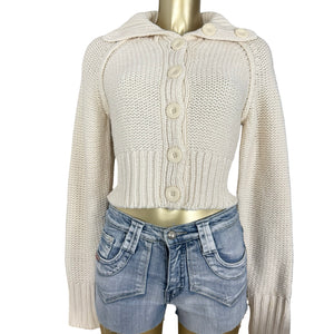 Cream cotton knitted tight cardigan fit jumper (XXL)
