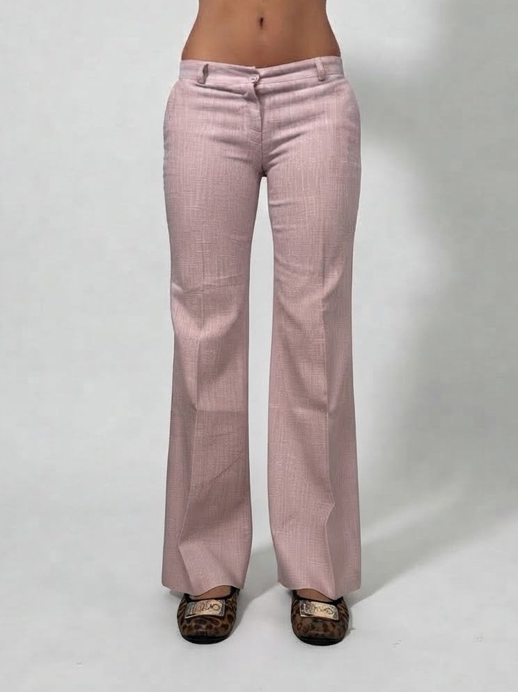 Pink office siren low rise flare pants (S)