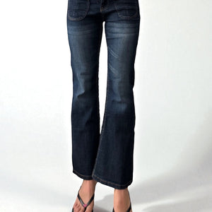 Navy blue denim low waist flared pants (S)