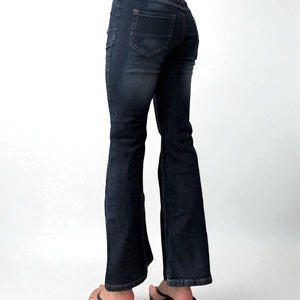 Navy blue denim low waist flared pants (S)