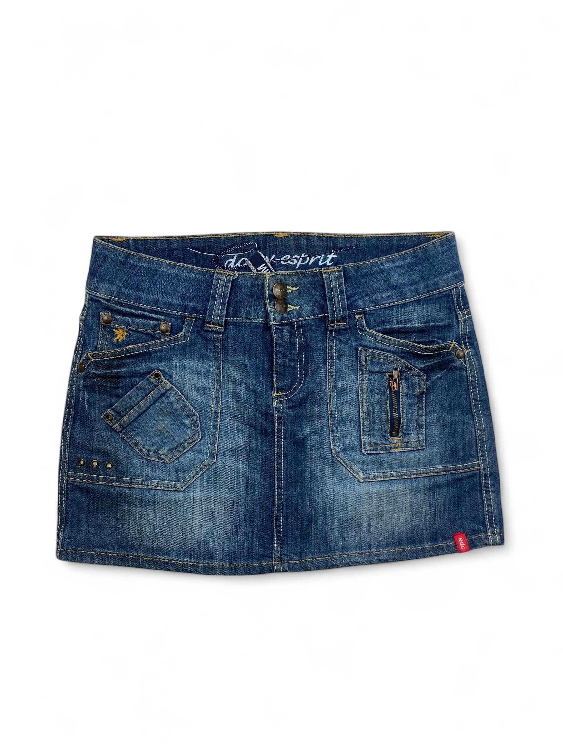 Blue denim low rise cargo mini skirt (S/M)