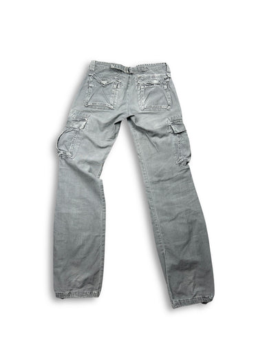 Grey cargo denim low rise baggy pants (XS)