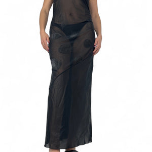 Black embroidered mesh maxi dress (S/M)
