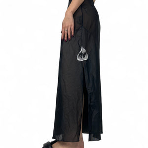 Black embroidered mesh maxi dress (S/M)