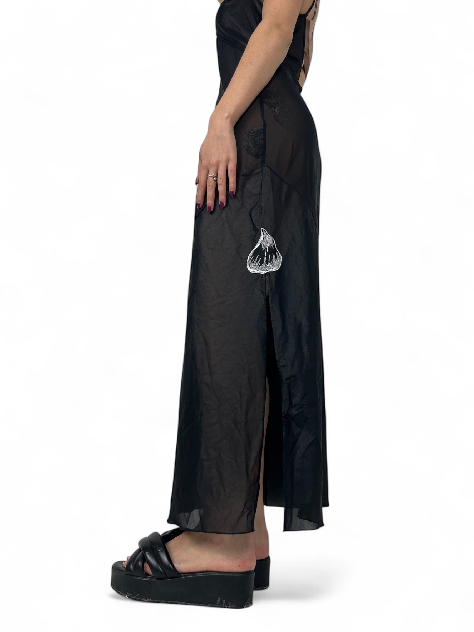 Black embroidered mesh maxi dress (S/M)