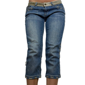 Blue denim lace up low rise capri pants (S/M)