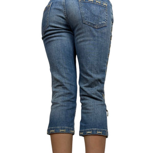 Blue denim lace up low rise capri pants (S/M)