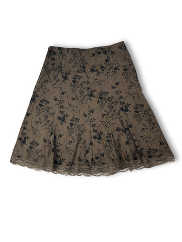 Brown floral low rise mid skirt (S)