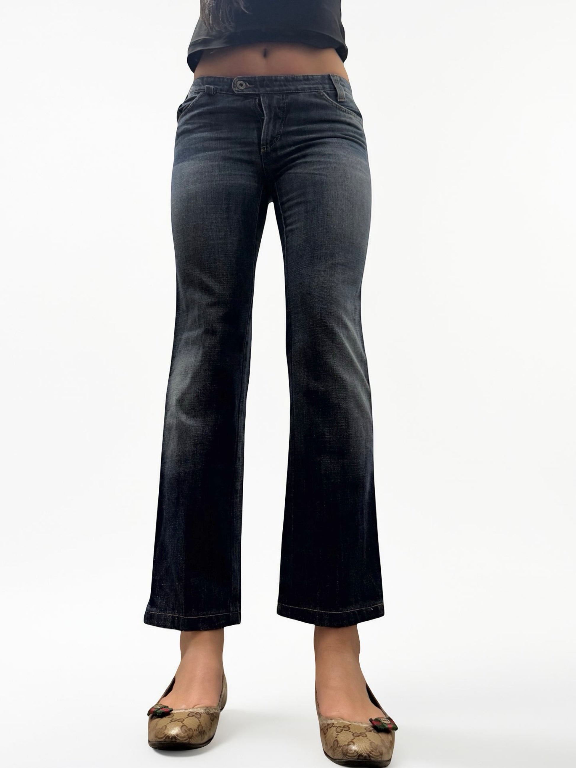 Blue denim low rise skinny pants (S)