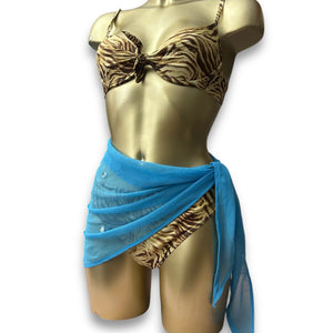 Blue mesh see through tie up beachwear pareo  (One size)