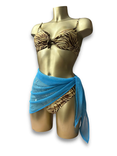 Blue mesh see through tie up beachwear pareo  (One size)