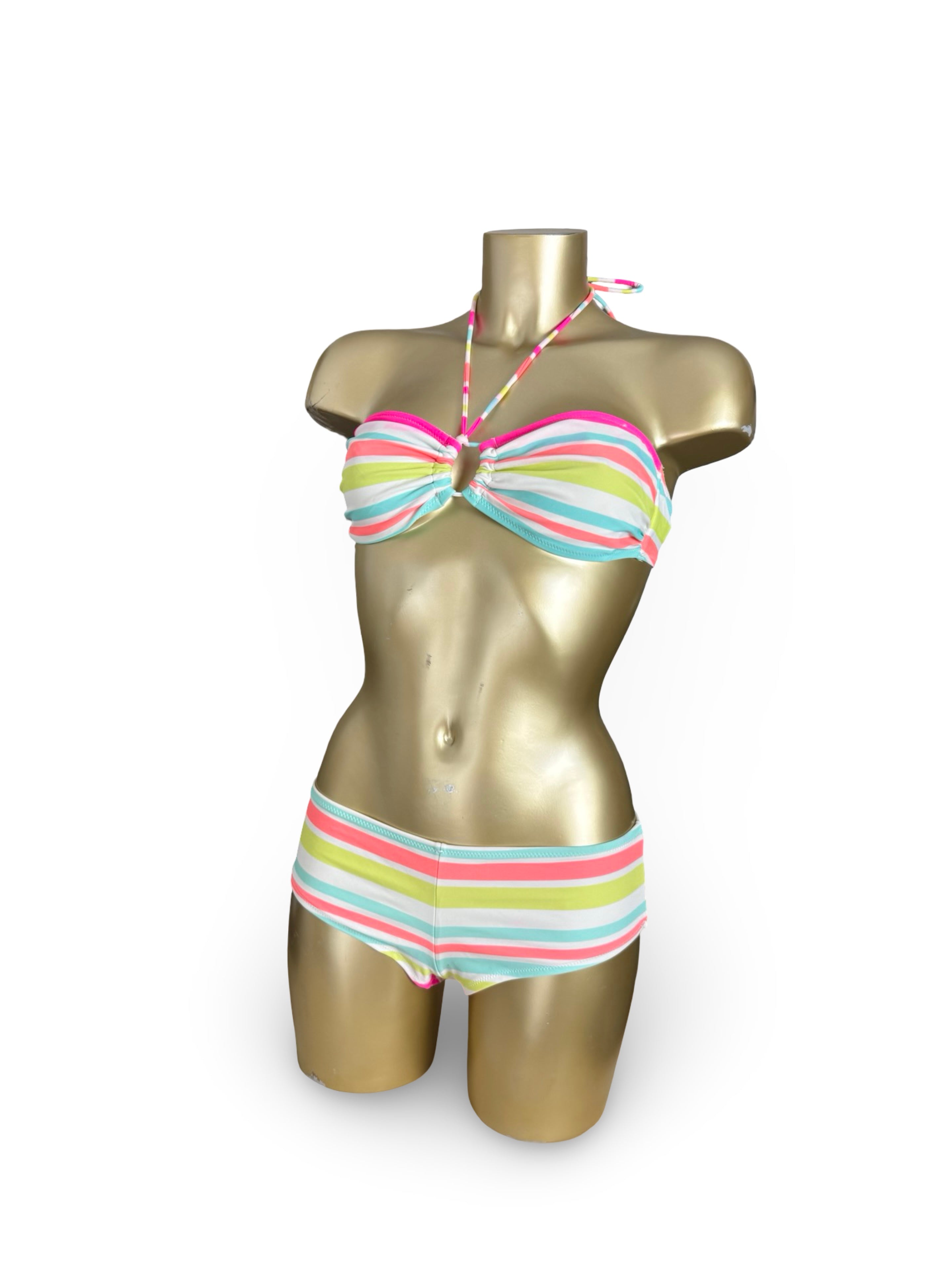 Ensemble bikini shorty à rayures multicolores (S)