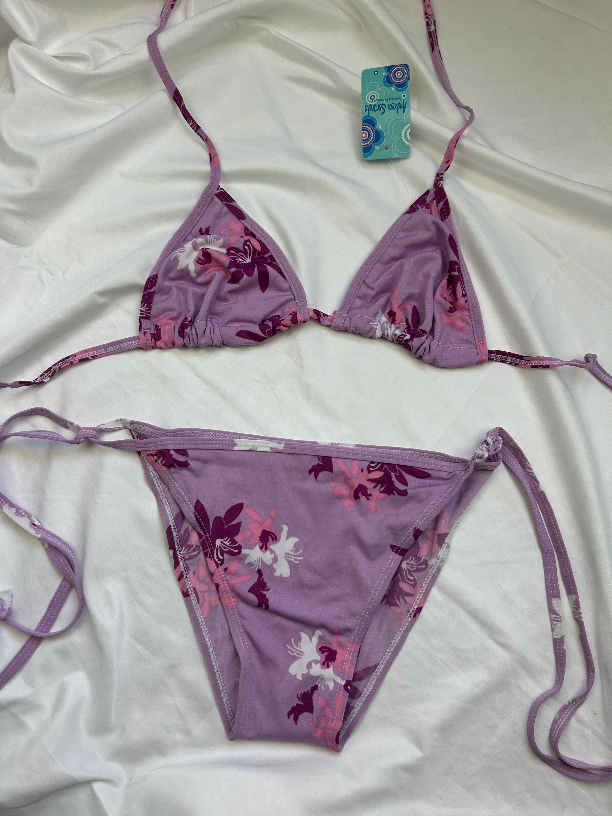 Lilac floral lycra bikini set (XL)