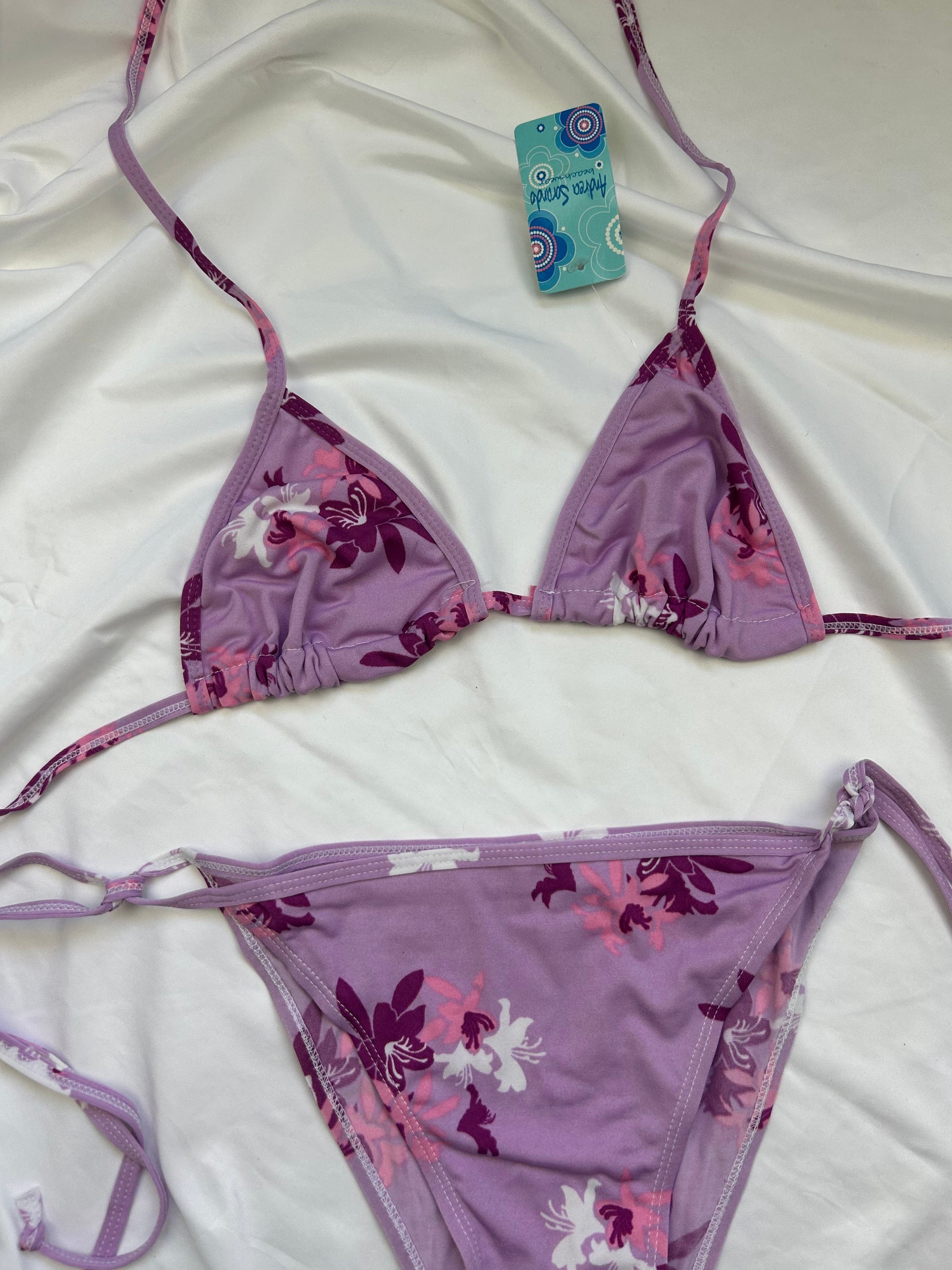 Lilac floral lycra bikini set (XL)