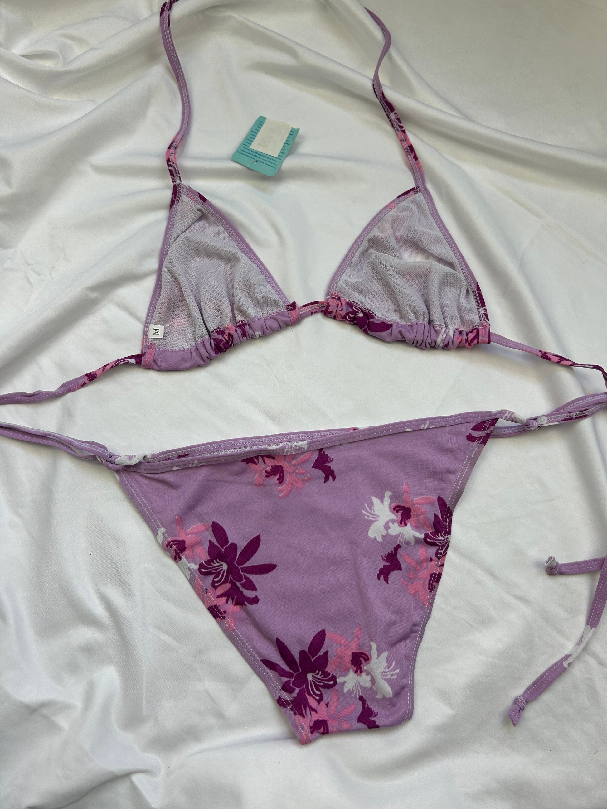 Lilac floral lycra bikini set (XL)