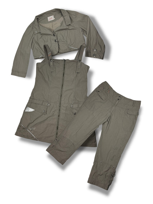 Beige mini dress + capri pants + bolero jacket 3pc set (L)