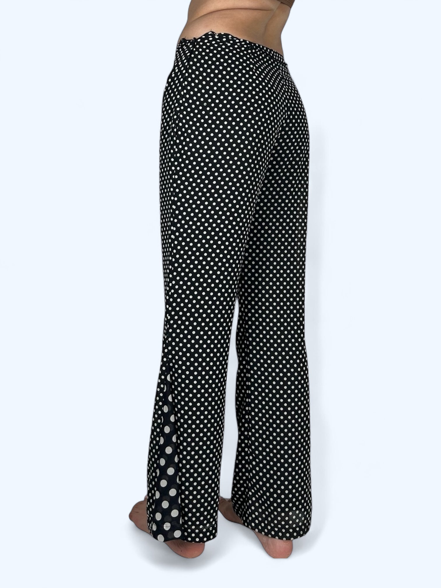 Black mid rise polka dots mesh lined flare pants (S)