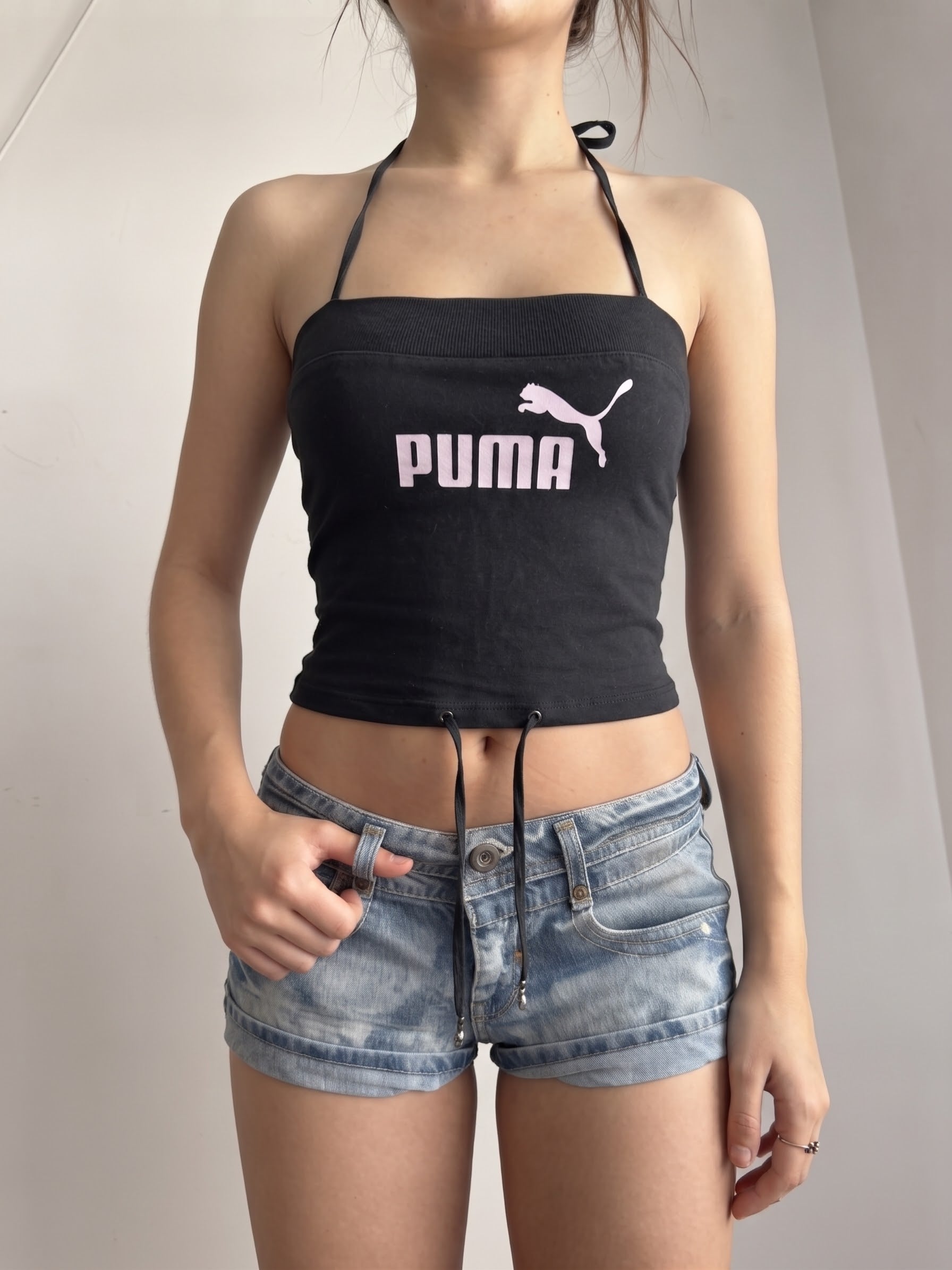 Black activewear halter top (XS)