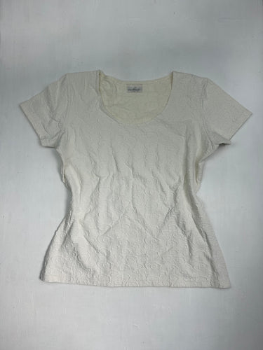 White embroidered cotton tee (S)