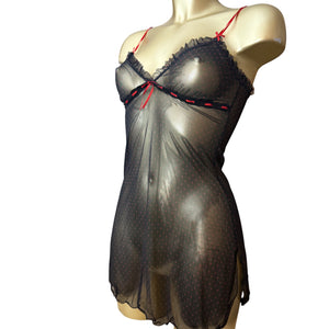 Black mesh see trough babydoll mini dress (S)
