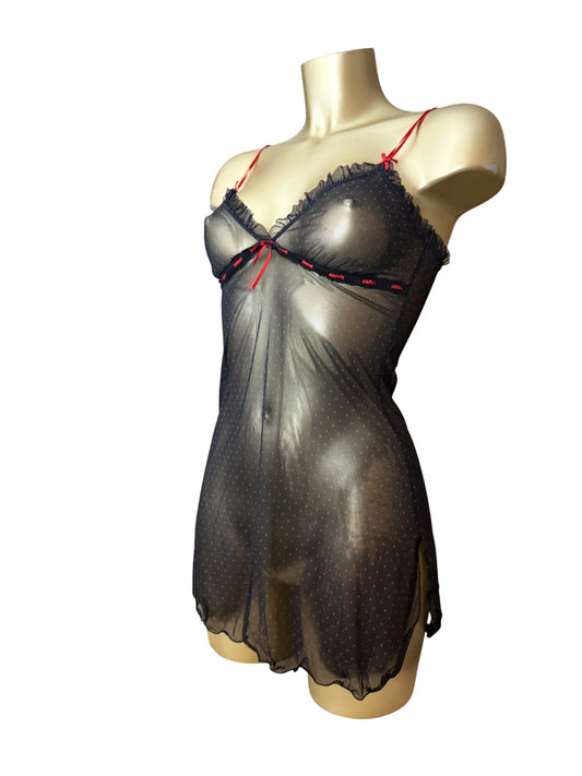 Black mesh see trough babydoll mini dress (S)