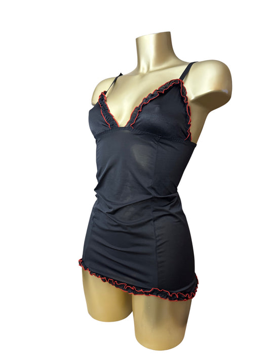 Black silky babydoll mini dress (S)