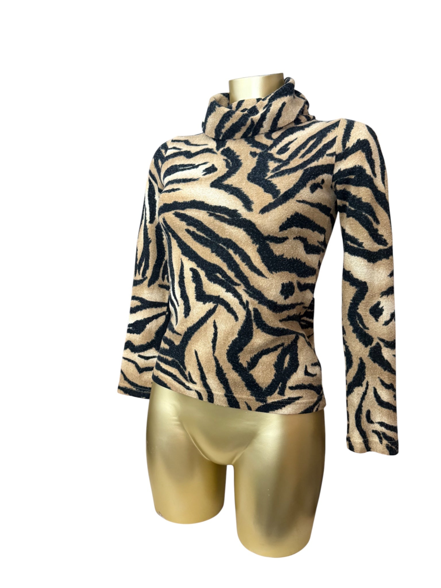 Beige tiger print super soft turtleneck jumper (S/M)