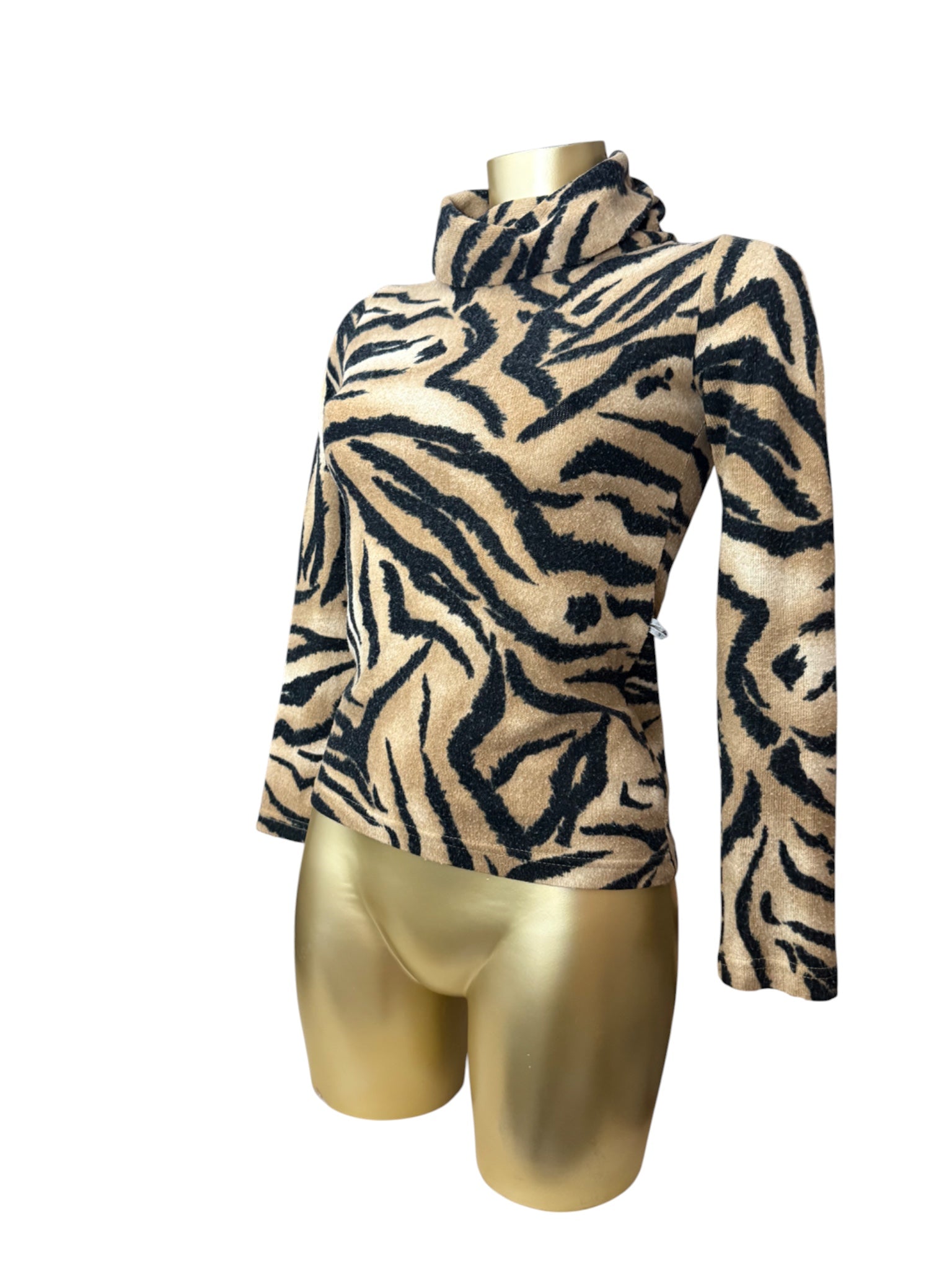 Beige tiger print super soft turtleneck jumper (S/M)