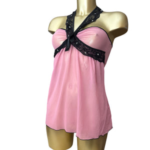 Pink mesh babydoll halter top (S/M)