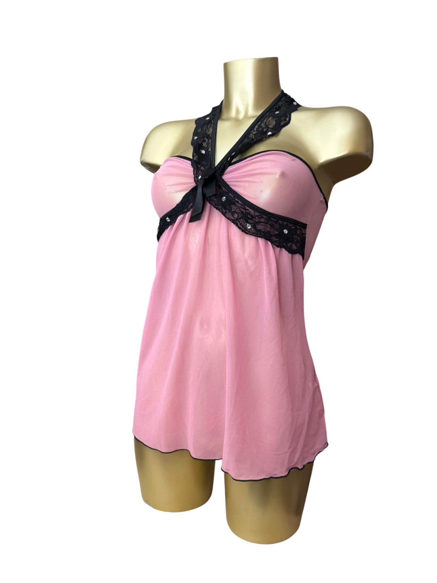 Pink mesh babydoll halter top (S/M)