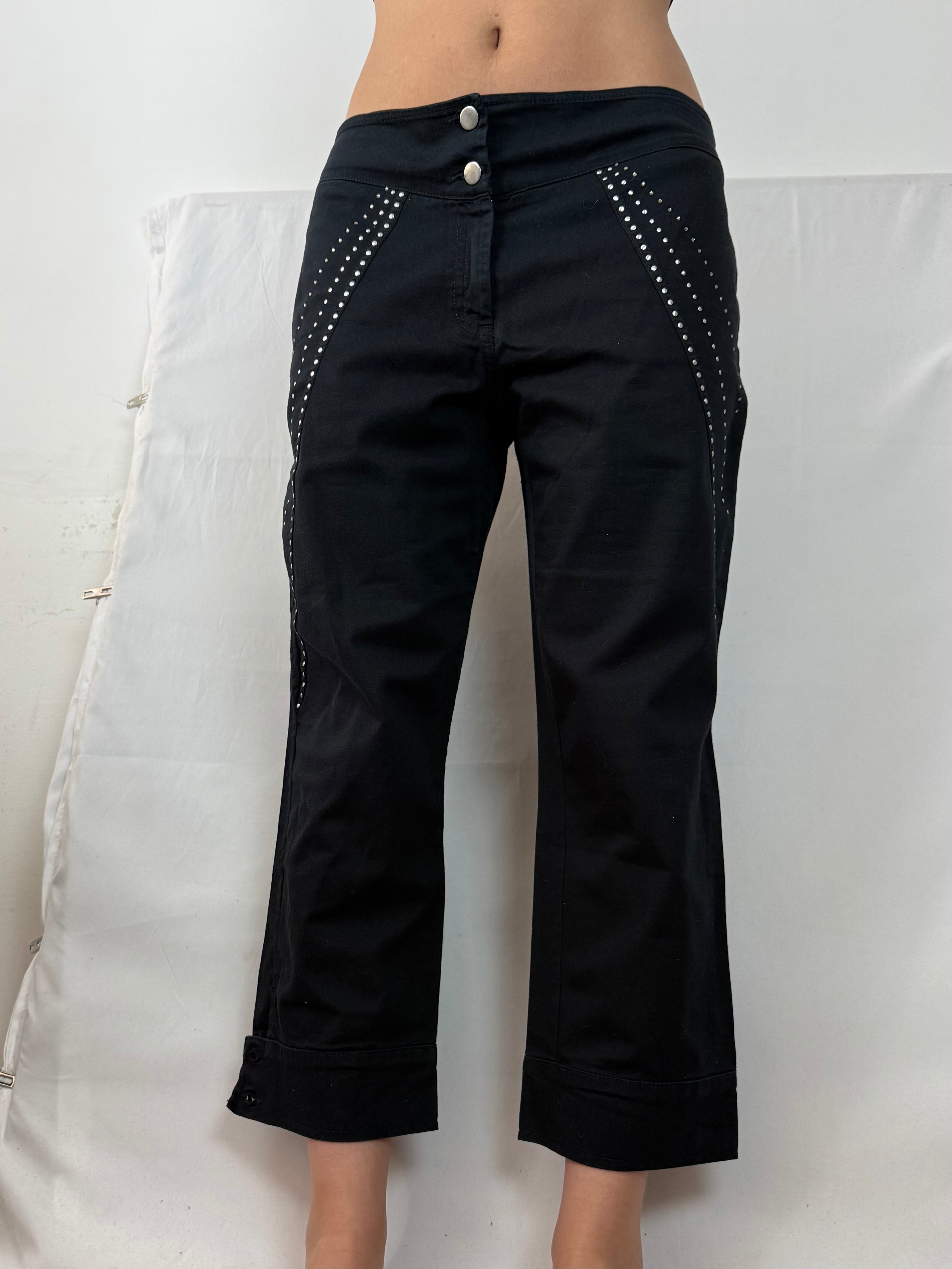 Black rhinestones low waist capri pants (XL)