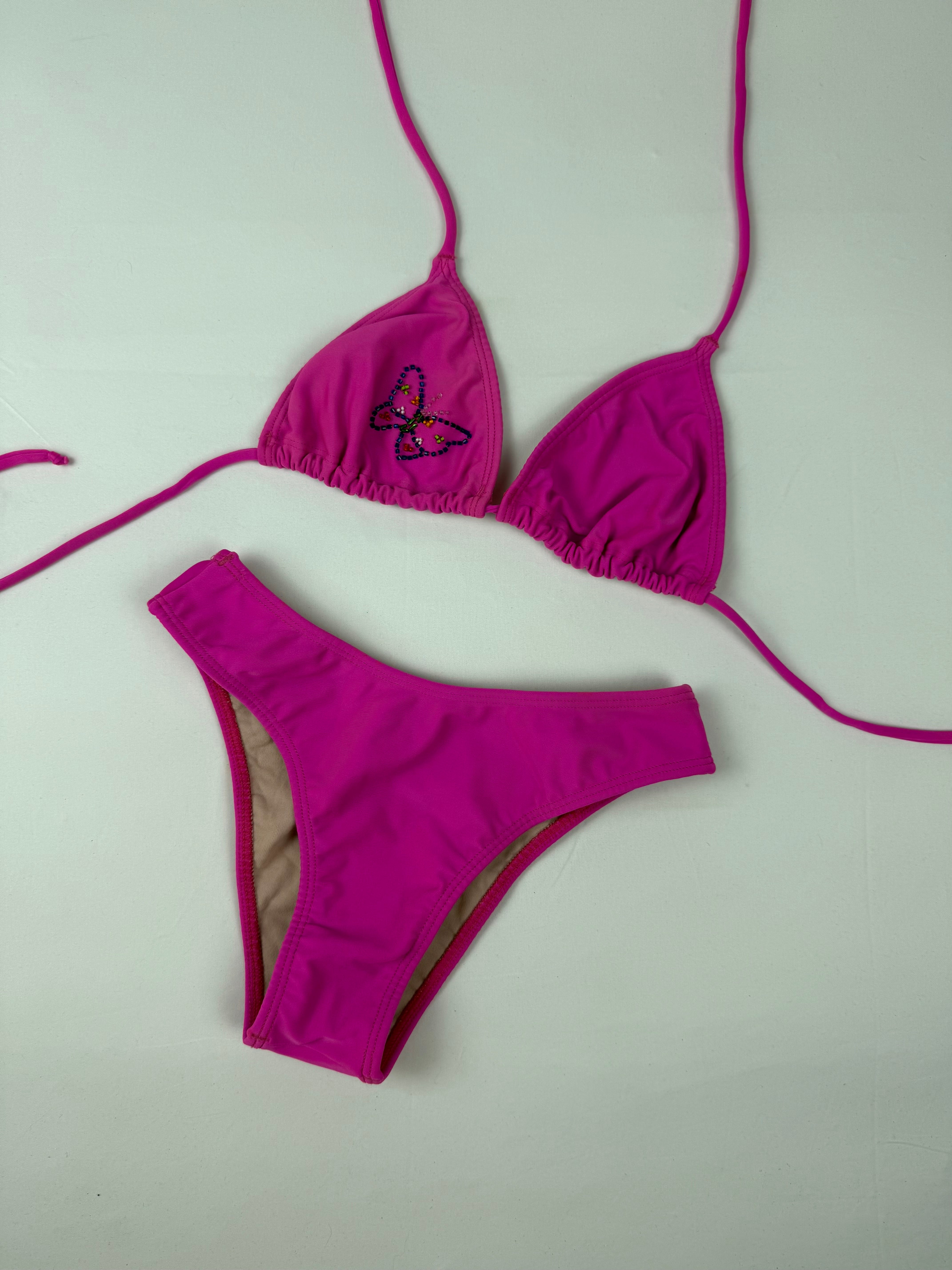 Pink butterfly low rise bikini set (S)