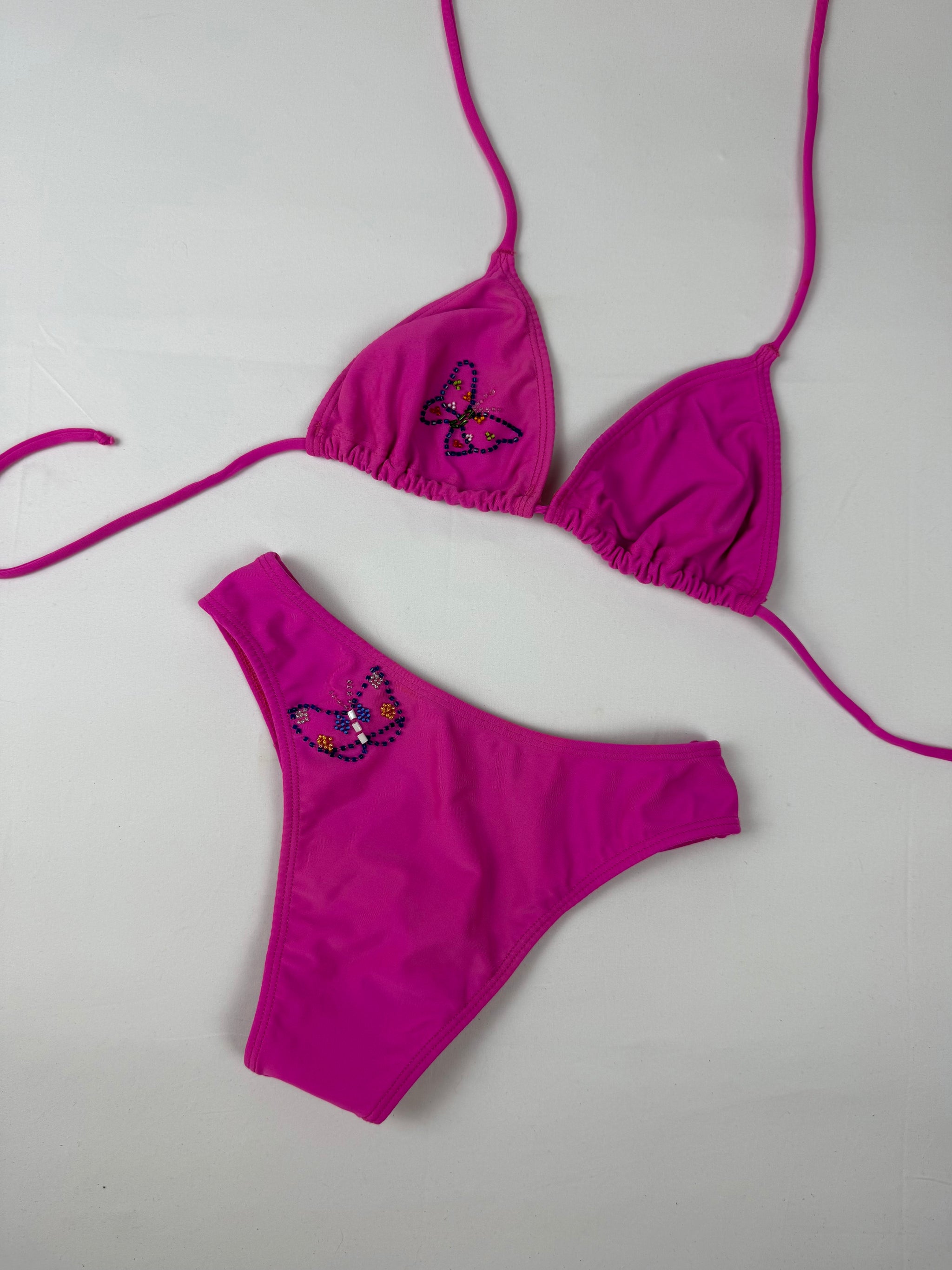 Pink butterfly low rise bikini set (S)