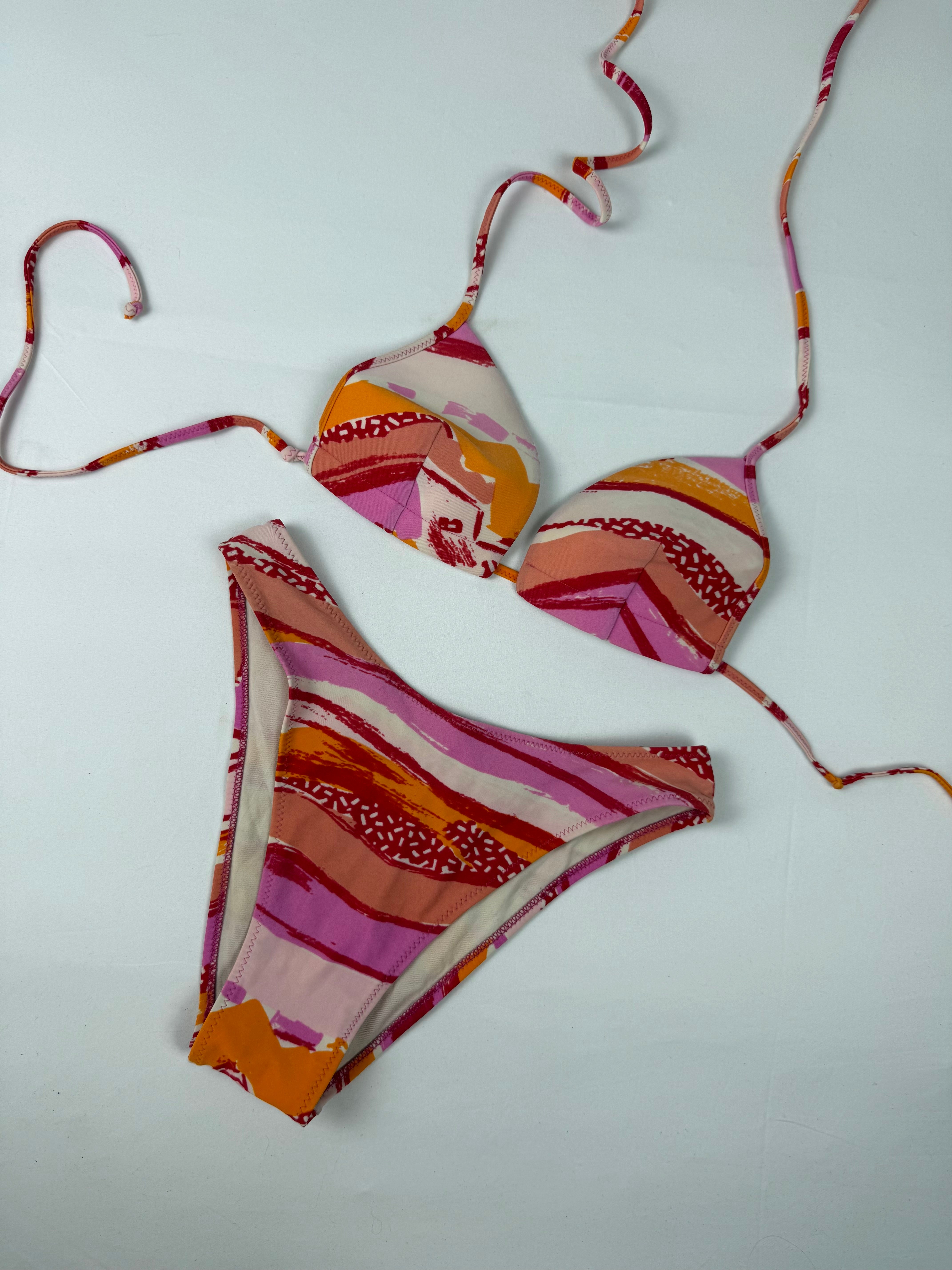 Orange graphic print bikini set (S)