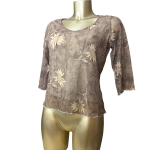 Brown mesh lined flared sleeves top (M)