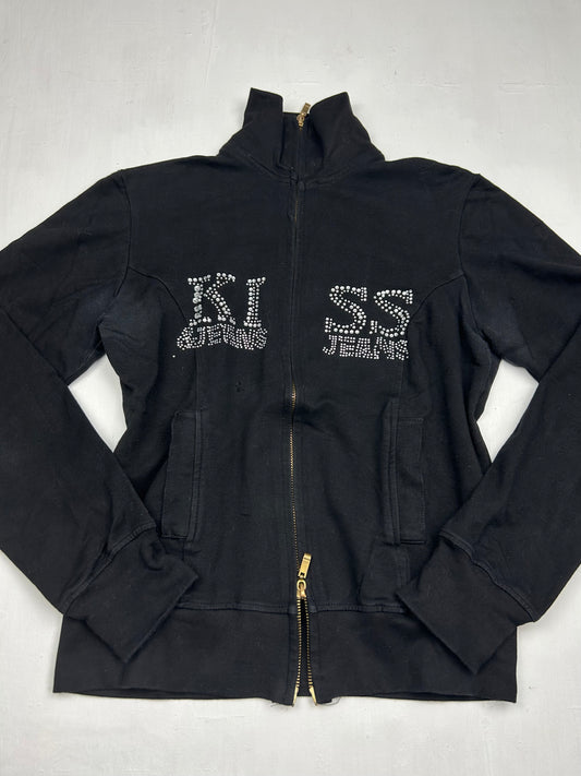 Black zip up rhinestones sweatshirt (S/M)