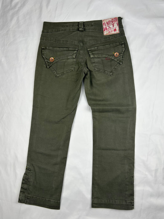 Khaki denim low rise capri pants (XS)