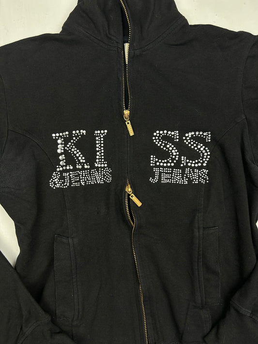 Black zip up rhinestones sweatshirt (S/M)