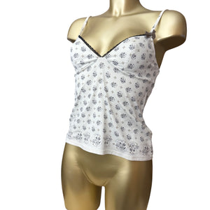 White graphic coquette cami top (M)