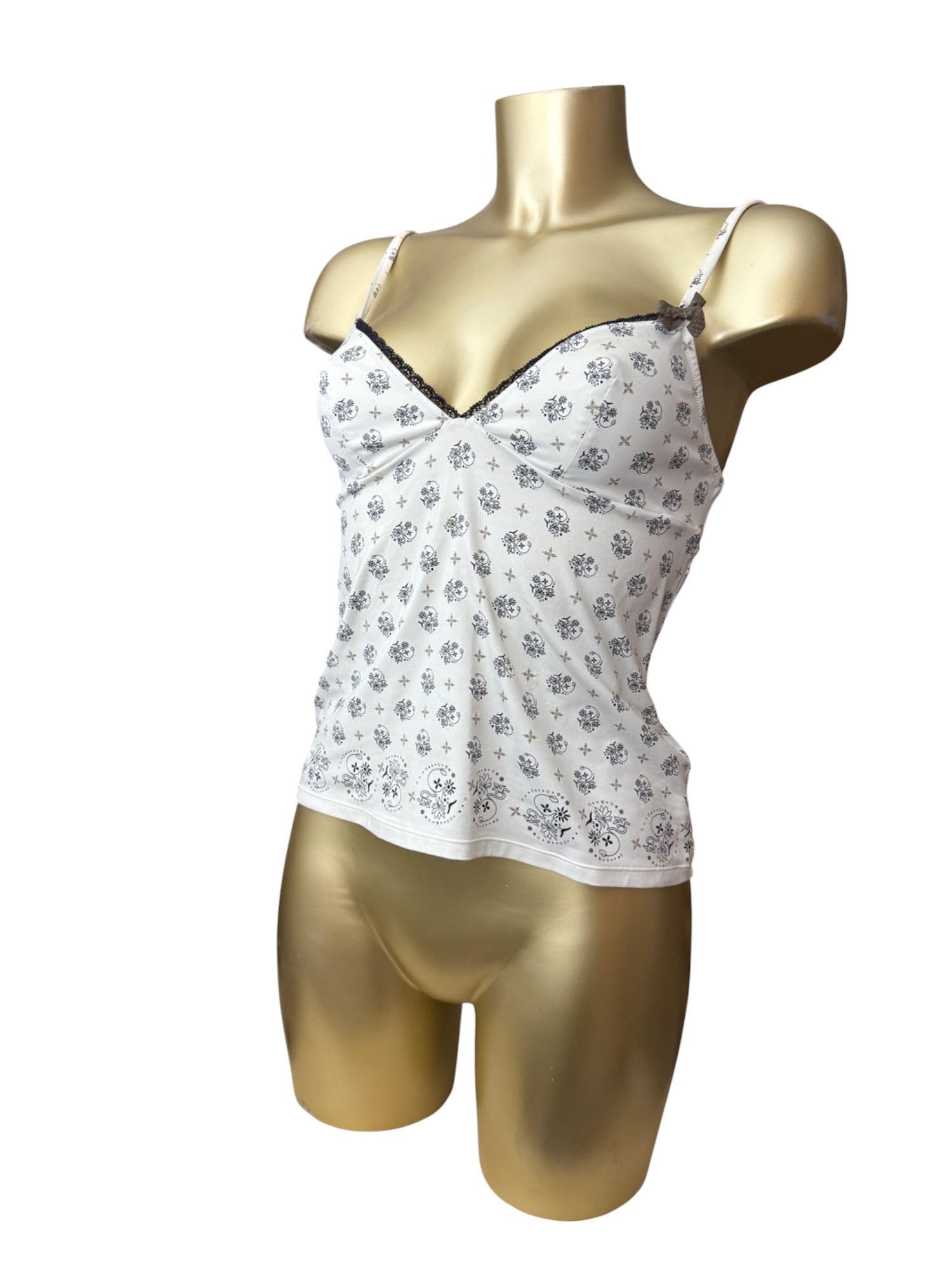 White graphic coquette cami top (M)